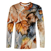 3D-prindiga puulehtede muster Meeste vabaaja T-särgid pikkade varrukatega ümarkaelusega hingavad ülisuured meeste topid Tänavarõivad, 6XL