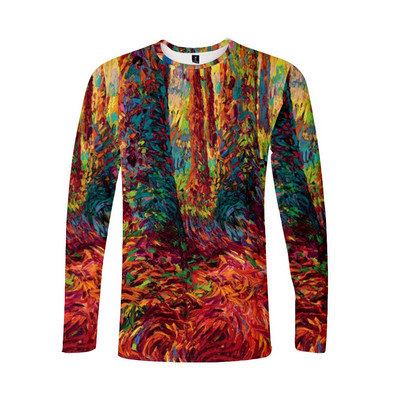 3D-prindiga puulehtede muster Meeste vabaaja T-särgid pikkade varrukatega ümarkaelusega hingavad ülisuured meeste topid Tänavarõivad, 6XL