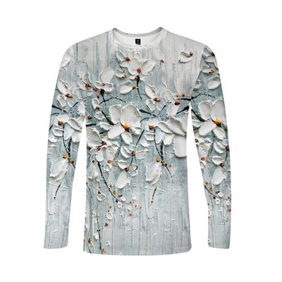 3D-prindiga puulehtede muster Meeste vabaaja T-särgid pikkade varrukatega ümarkaelusega hingavad ülisuured meeste topid Tänavarõivad, 6XL