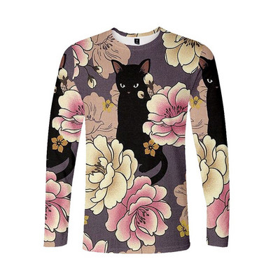 3D-prindiga puulehtede muster Meeste vabaaja T-särgid pikkade varrukatega ümarkaelusega hingavad ülisuured meeste topid Tänavarõivad, 6XL