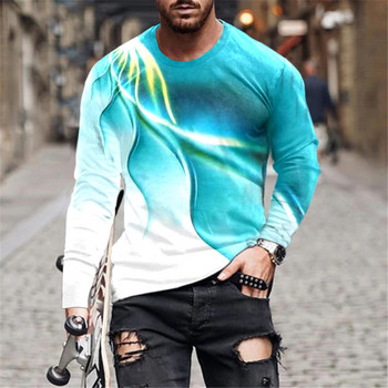 Tie-dye 3D Мъжки модни тениски с дълъг ръкав Свободни дрехи Големи мъжки тениски с градиентен принт Мъжки улични хип-хоп големи тениски 6XL