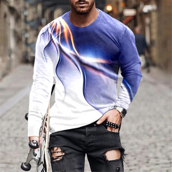 Tie-dye 3D Мъжки модни тениски с дълъг ръкав Свободни дрехи Големи мъжки тениски с градиентен принт Мъжки улични хип-хоп големи тениски 6XL