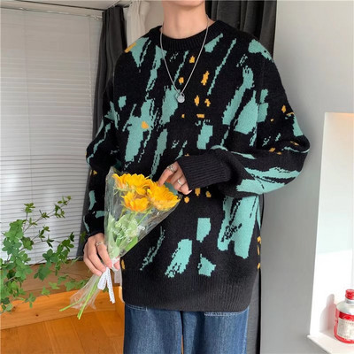 Cool Man πουλόβερ Μόδα με βαμμένα πουλόβερ Άνοιξη σε εξωτερικούς χώρους Casual χαλαρά ρούχα Streetwear Vintage επώνυμα ανδρικά πλεκτά πουλόβερ