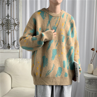 Cool Man πουλόβερ Μόδα με βαμμένα πουλόβερ Άνοιξη σε εξωτερικούς χώρους Casual χαλαρά ρούχα Streetwear Vintage επώνυμα ανδρικά πλεκτά πουλόβερ