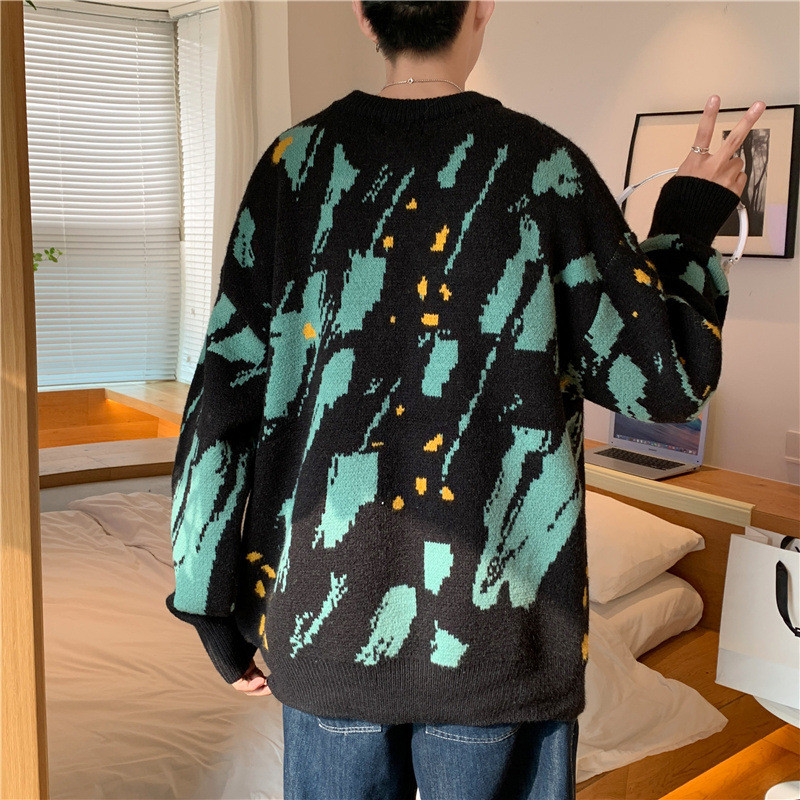Cool Man πουλόβερ Μόδα με βαμμένα πουλόβερ Άνοιξη σε εξωτερικούς χώρους Casual χαλαρά ρούχα Streetwear Vintage επώνυμα ανδρικά πλεκτά πουλόβερ