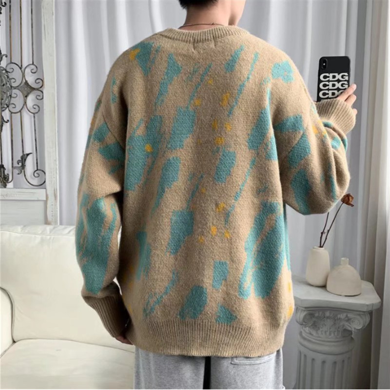 Cool Man πουλόβερ Μόδα με βαμμένα πουλόβερ Άνοιξη σε εξωτερικούς χώρους Casual χαλαρά ρούχα Streetwear Vintage επώνυμα ανδρικά πλεκτά πουλόβερ