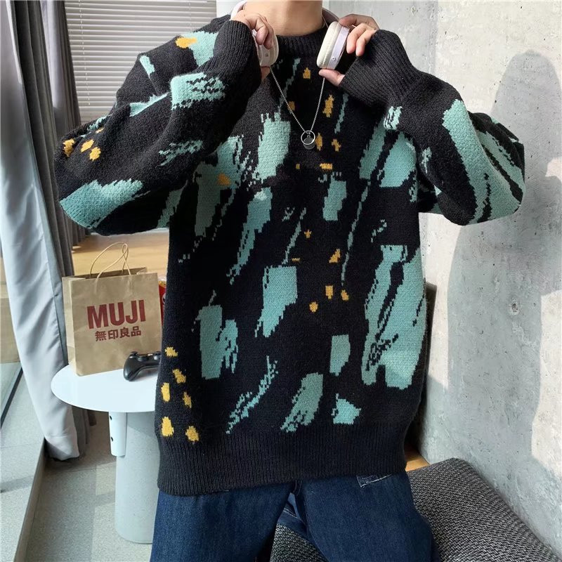 Cool Man πουλόβερ Μόδα με βαμμένα πουλόβερ Άνοιξη σε εξωτερικούς χώρους Casual χαλαρά ρούχα Streetwear Vintage επώνυμα ανδρικά πλεκτά πουλόβερ