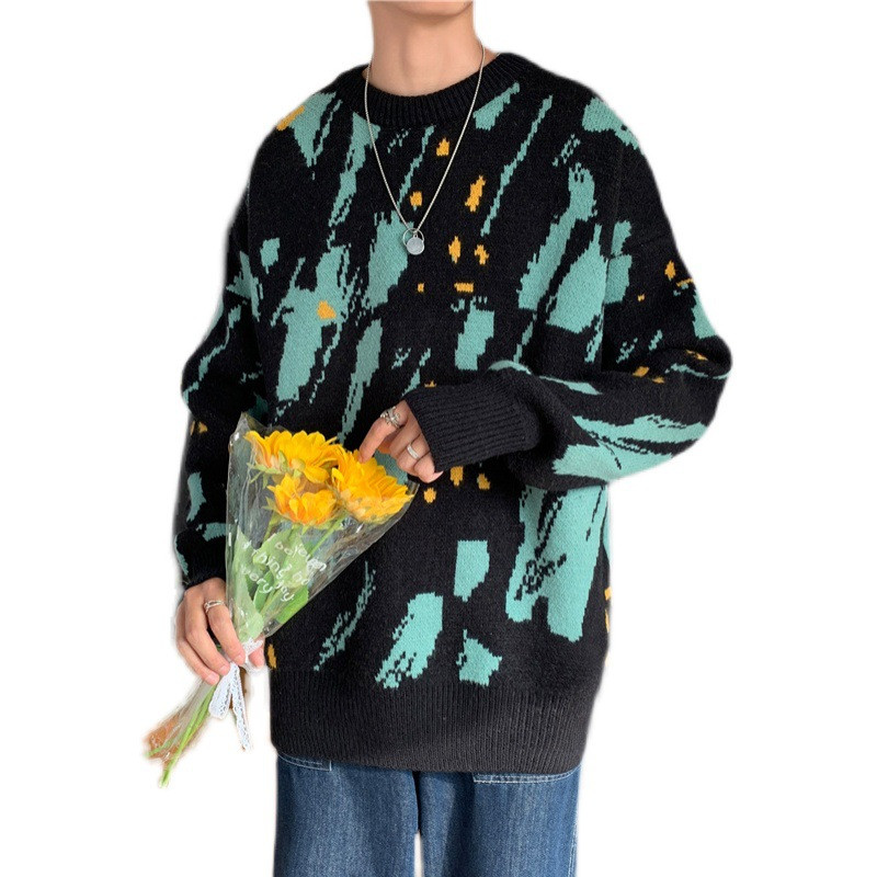 Cool Man πουλόβερ Μόδα με βαμμένα πουλόβερ Άνοιξη σε εξωτερικούς χώρους Casual χαλαρά ρούχα Streetwear Vintage επώνυμα ανδρικά πλεκτά πουλόβερ