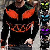 Evil Horror Style Meeste 3D T-särgid Suuremõõdulised pikkade varrukatega 3D Prindiga gooti topsid 6XL Suures suuruses Lahtised vabaaja Sügisese O-kaelusega T-särgid
