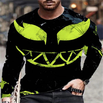 Мъжки 3D тениски в стил Evil Horror Извънгабаритни готически топове с 3D печат с дълъг ръкав 6XL Големи размери Свободни ежедневни есенни тениски с О-образно деколте