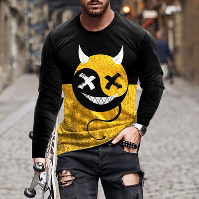 Evil Horror Style Meeste 3D T-särgid Suuremõõdulised pikkade varrukatega 3D Prindiga gooti topsid 6XL Suures suuruses Lahtised vabaaja Sügisese O-kaelusega T-särgid