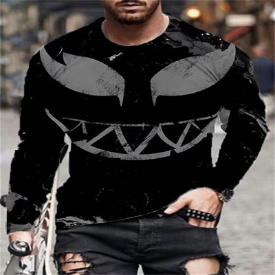 Evil Horror Style Meeste 3D T-särgid Suuremõõdulised pikkade varrukatega 3D Prindiga gooti topsid 6XL Suures suuruses Lahtised vabaaja Sügisese O-kaelusega T-särgid