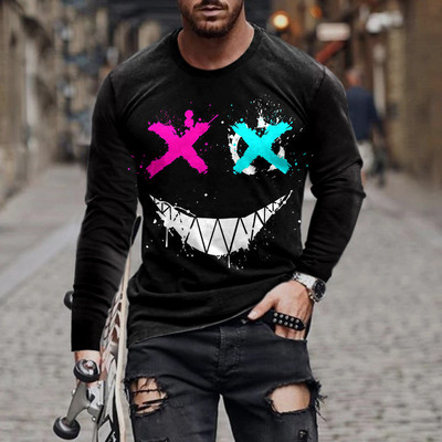 Evil Horror Style Meeste 3D T-särgid Suuremõõdulised pikkade varrukatega 3D Prindiga gooti topsid 6XL Suures suuruses Lahtised vabaaja Sügisese O-kaelusega T-särgid