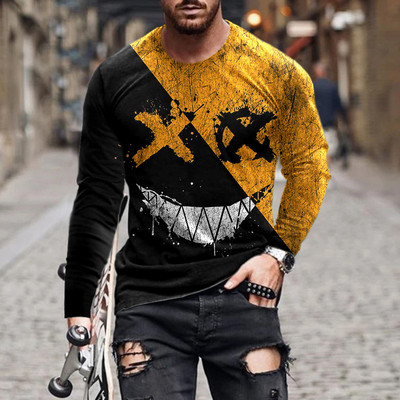 Evil Horror Style Meeste 3D T-särgid Suuremõõdulised pikkade varrukatega 3D Prindiga gooti topsid 6XL Suures suuruses Lahtised vabaaja Sügisese O-kaelusega T-särgid