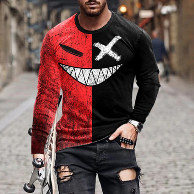 Evil Horror Style Meeste 3D T-särgid Suuremõõdulised pikkade varrukatega 3D Prindiga gooti topsid 6XL Suures suuruses Lahtised vabaaja Sügisese O-kaelusega T-särgid