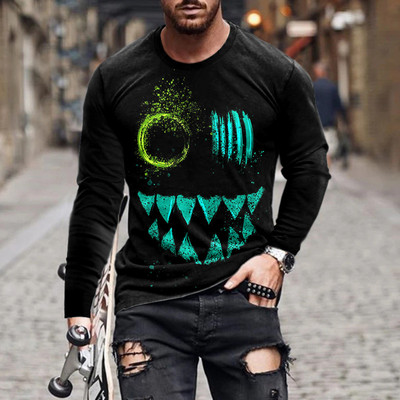 Evil Horror Style Meeste 3D T-särgid Suuremõõdulised pikkade varrukatega 3D Prindiga gooti topsid 6XL Suures suuruses Lahtised vabaaja Sügisese O-kaelusega T-särgid