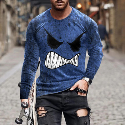 Evil Horror Style Meeste 3D T-särgid Suuremõõdulised pikkade varrukatega 3D Prindiga gooti topsid 6XL Suures suuruses Lahtised vabaaja Sügisese O-kaelusega T-särgid