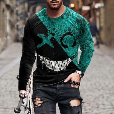 Evil Horror Style Meeste 3D T-särgid Suuremõõdulised pikkade varrukatega 3D Prindiga gooti topsid 6XL Suures suuruses Lahtised vabaaja Sügisese O-kaelusega T-särgid