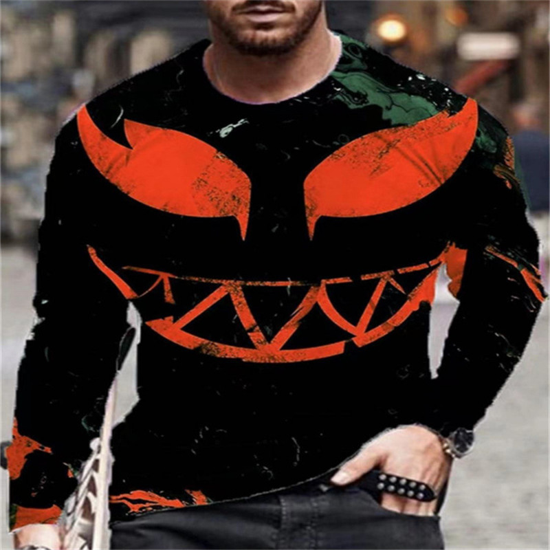 Evil Horror Style Meeste 3D T-särgid Suuremõõdulised pikkade varrukatega 3D Prindiga gooti topsid 6XL Suures suuruses Lahtised vabaaja Sügisese O-kaelusega T-särgid