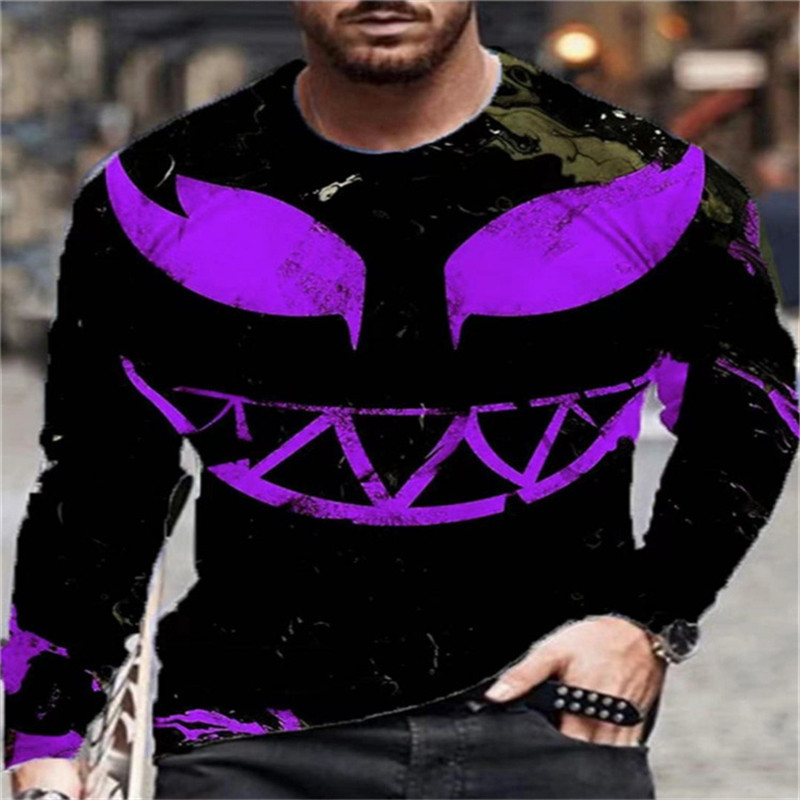 Evil Horror Style Meeste 3D T-särgid Suuremõõdulised pikkade varrukatega 3D Prindiga gooti topsid 6XL Suures suuruses Lahtised vabaaja Sügisese O-kaelusega T-särgid
