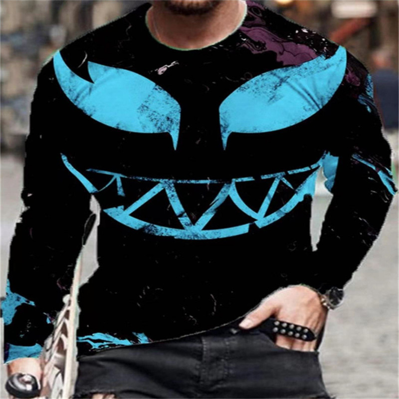 Evil Horror Style Meeste 3D T-särgid Suuremõõdulised pikkade varrukatega 3D Prindiga gooti topsid 6XL Suures suuruses Lahtised vabaaja Sügisese O-kaelusega T-särgid