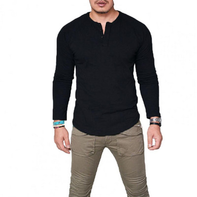 Meeste sügiskevadine nööbiga pullover Pehme pikkade varrukatega, õhuke, vaba keskmise pikkusega, talve alumine T-särk meeste riided