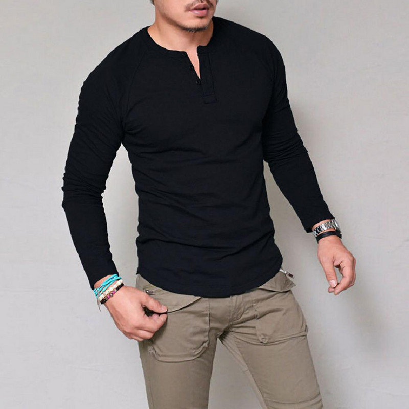 Meeste sügiskevadine nööbiga pullover Pehme pikkade varrukatega, õhuke, vaba keskmise pikkusega, talve alumine T-särk meeste riided