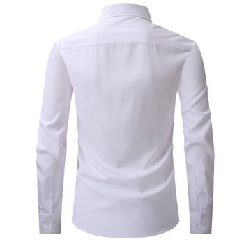 2023 Dress Business Soild Long Sleeved Anti-Wrinkle Stretch Slim Elastic Fit Male Men Social Formal Shirt USA РАЗМЕР S-2XL