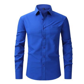 2023 Dress Business Soild Long Sleeved Anti-Wrinkle Stretch Slim Elastic Fit Male Men Social Formal Shirt USA РАЗМЕР S-2XL