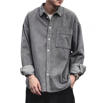 Muška jesenska košulja širokih rukava, rever, samt, vintage termo korejski stil, ležerna jednobojna proljetna muška odjeća