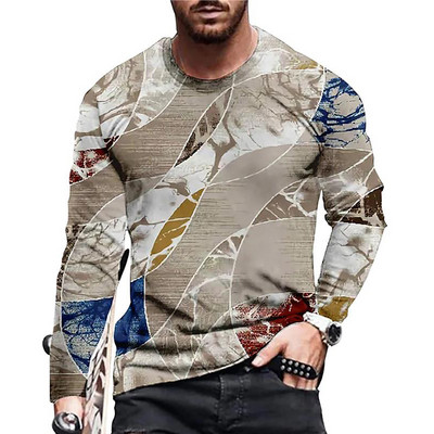 2023 World Winter Pamuk Mosaic Loose Colour Block 3D print muška majica s okruglim izrezom dugih rukava Ležerna gornja polo majica