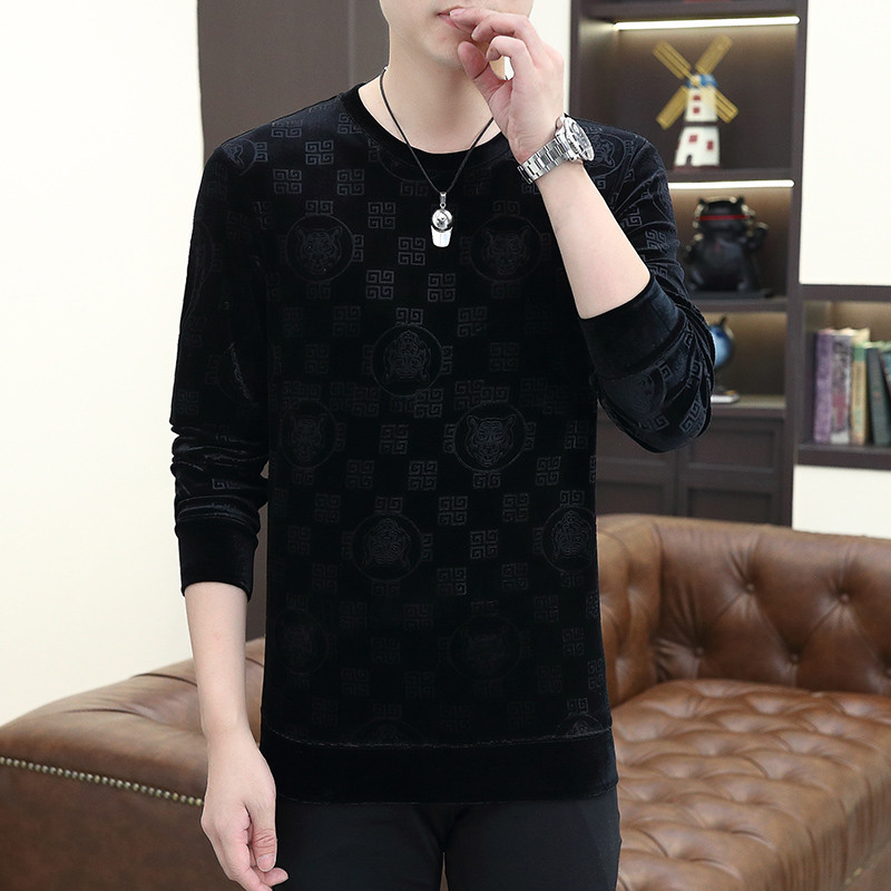 Ανδρικό φθινοπωρινό και χειμώνα Νέα τάση μόδας με στρογγυλή λαιμόκοψη Casual μακρυμάνικο πουλόβερ μπλουζάκι