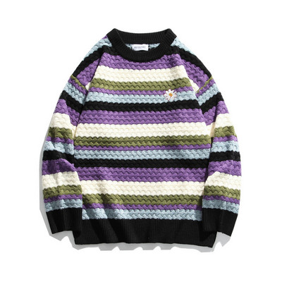 Pleteni pulover Muški pulover Modni O-izrez Cvijeće Prugasta odjeća Jesen Zima Opušteni ležerni preveliki pulover Muški puloveri