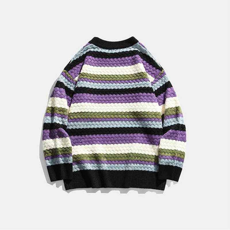 Pleteni pulover Muški pulover Modni O-izrez Cvijeće Prugasta odjeća Jesen Zima Opušteni ležerni preveliki pulover Muški puloveri
