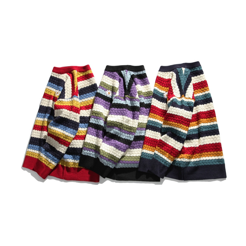 Pleteni pulover Muški pulover Modni O-izrez Cvijeće Prugasta odjeća Jesen Zima Opušteni ležerni preveliki pulover Muški puloveri