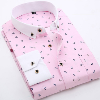 Ανδρικά casual εμπριμέ μακρυμάνικα πουκάμισα με λεπτή εφαρμογή Ανδρικό κοινωνικό επαγγελματικό πουκάμισο μόδας Ανδρικά ρούχα Απαλό πουκάμισο παραλίας