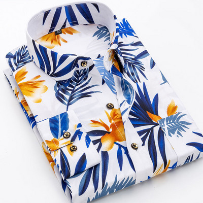 Ανδρικά casual εμπριμέ μακρυμάνικα πουκάμισα με λεπτή εφαρμογή Ανδρικό κοινωνικό επαγγελματικό πουκάμισο μόδας Ανδρικά ρούχα Απαλό πουκάμισο παραλίας