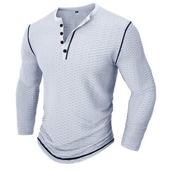 Ανδρικά μπλουζάκια με γιακά Henley, casual μακρυμάνικο μπλουζάκι με αναπνεύσιμο πουλόβερ με μπλουζάκι μπλουζάκι
