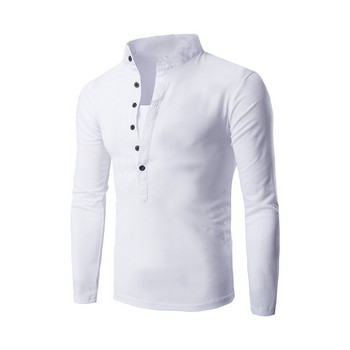 Ανδρικό φθινοπωρινό μπλουζάκι μονόχρωμο μπλουζάκι με όρθιο λαιμό Casual πουλόβερ Νέο μπλουζάκι με κουμπιά μπροστινό μακρυμάνικο μπλουζάκι