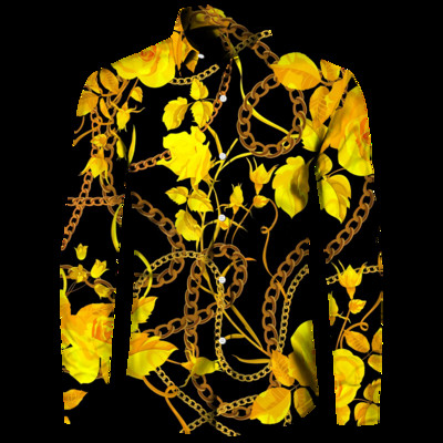 Luksuzne muške košulje, modni pozlaćeni lanac, 3D printane majice dugih rukava, košulja s otvorenim ovratnikom i kopčanjem, bluze za klubske zabave