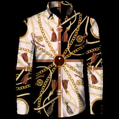 Luksuzne muške košulje, modni pozlaćeni lanac, 3D printane majice dugih rukava, košulja s otvorenim ovratnikom i kopčanjem, bluze za klubske zabave