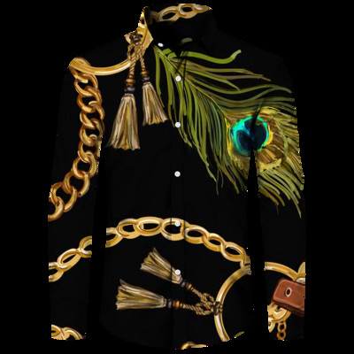 Luksuzne muške košulje, modni pozlaćeni lanac, 3D printane majice dugih rukava, košulja s otvorenim ovratnikom i kopčanjem, bluze za klubske zabave