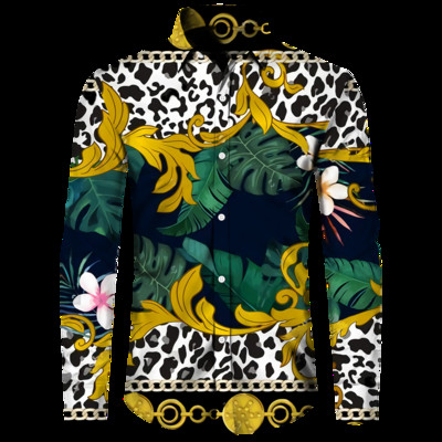 Luksuzne muške košulje, modni pozlaćeni lanac, 3D printane majice dugih rukava, košulja s otvorenim ovratnikom i kopčanjem, bluze za klubske zabave