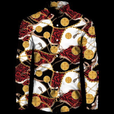 Luksuzne muške košulje, modni pozlaćeni lanac, 3D printane majice dugih rukava, košulja s otvorenim ovratnikom i kopčanjem, bluze za klubske zabave