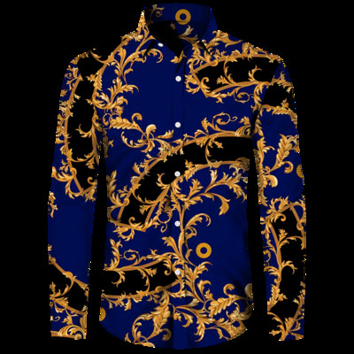 Luksuzne muške košulje, modni pozlaćeni lanac, 3D printane majice dugih rukava, košulja s otvorenim ovratnikom i kopčanjem, bluze za klubske zabave