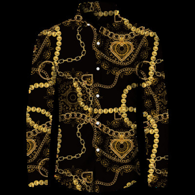 Luksuzne muške košulje, modni pozlaćeni lanac, 3D printane majice dugih rukava, košulja s otvorenim ovratnikom i kopčanjem, bluze za klubske zabave