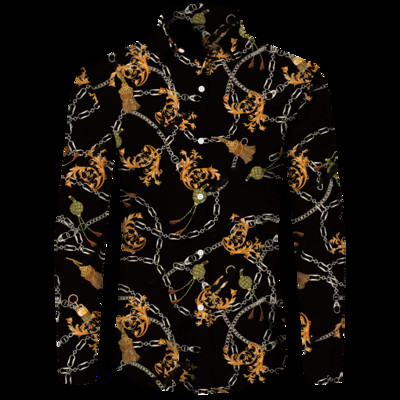 Luksuzne muške košulje, modni pozlaćeni lanac, 3D printane majice dugih rukava, košulja s otvorenim ovratnikom i kopčanjem, bluze za klubske zabave