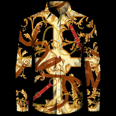 Luksuzne muške košulje, modni pozlaćeni lanac, 3D printane majice dugih rukava, košulja s otvorenim ovratnikom i kopčanjem, bluze za klubske zabave