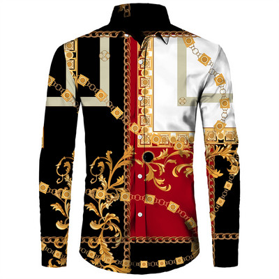 Luksuzne muške košulje, modni pozlaćeni lanac, 3D printane majice dugih rukava, košulja s otvorenim ovratnikom i kopčanjem, bluze za klubske zabave