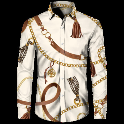 Luksuzne muške košulje, modni pozlaćeni lanac, 3D printane majice dugih rukava, košulja s otvorenim ovratnikom i kopčanjem, bluze za klubske zabave